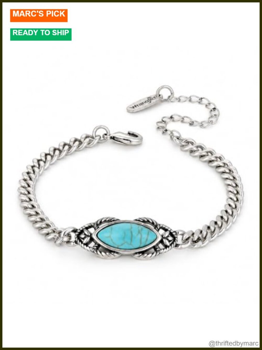 Wrangler Turquoise Bracelet Copper Curb Chain Western Cowgirl